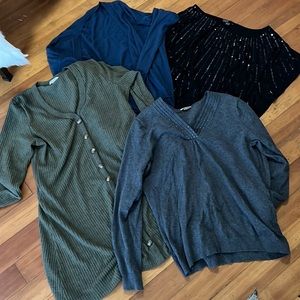 Ladies size L and XL bundle - sequinned top, sweater dress, cardigan, pullover